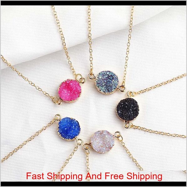 

new design resin stone druzy necklaces 5 colors gold plated geometry stone pendant necklace for elegant women girls fashion jewelry vs lfyyw, Silver
