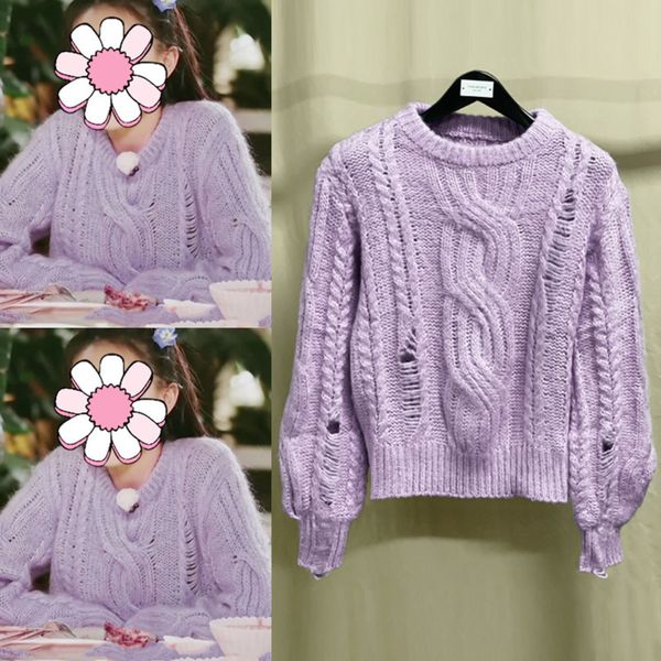 

daughters' love 3 doudou same purple sweater korean twist knitting 2121 pullover0, White;black