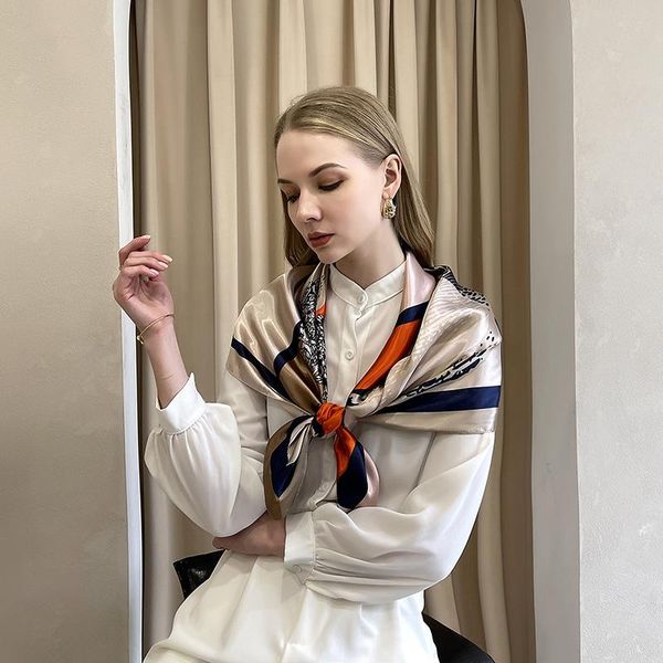 

scarves bandana 90x90cm silk scarf square female printed head hijab women satin foulard, Blue;gray