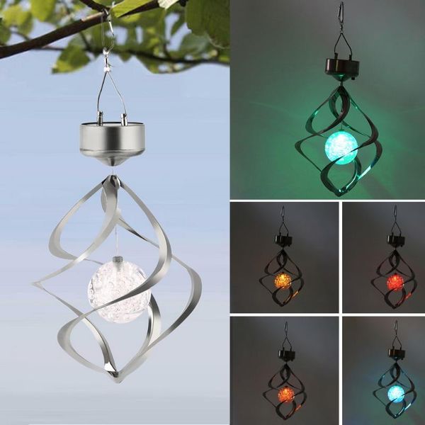 

solar lamps wind spinner with color changing light up ball powered led chimes outdoor hanging spiral garden courtyard