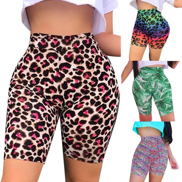 

summer 2021 women's leopard print strethcy fitness leggings tight sports yoga short female outdoor#40, White;red