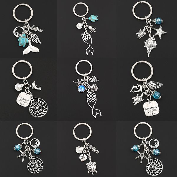 

dolphin and conch keychain dreaming of the sea shell keyholder making diy summer holiday jewelry wholesales, Silver