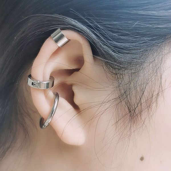 

korean ear clip on earrings for women men hip hop punk fake piercing stainless steel earings fashion jewelry 2020 couple gifts, Bronze;silver