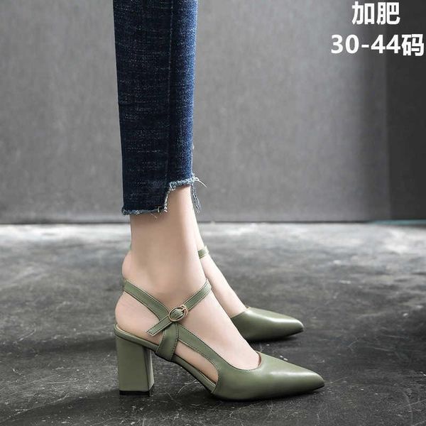 

dress shoes 2021 pointed thick heeled high small 32 33 button sandals women's large 41 42 43 fashion, Black