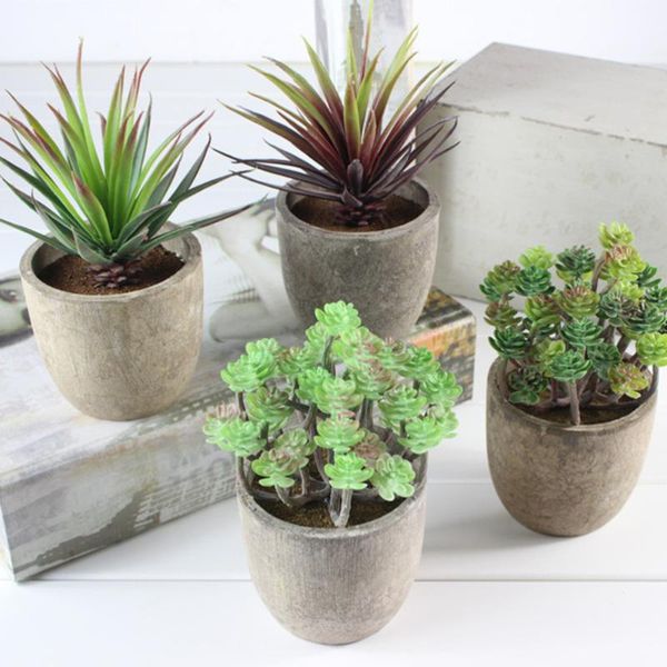

2pcs retro artificial succulents simulation green plants creative fake potted bonsai decor for home