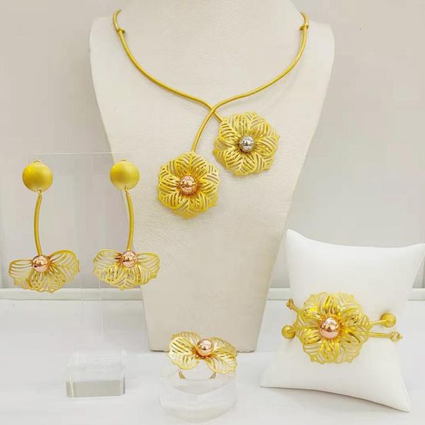 

earrings & necklace woman wedding african beads nigerian bridal big flower jewelry sets dubai gold color set italian, Silver