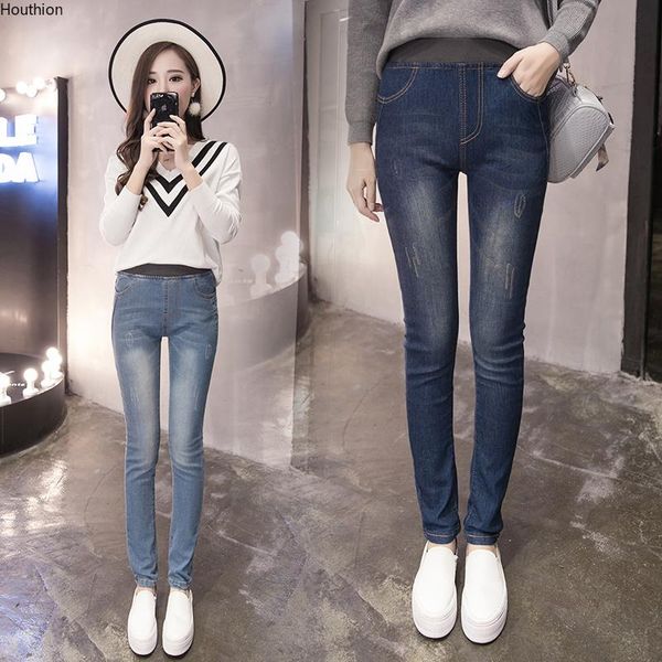 

women's jeans women's spring/autumn elastic denim fashion casual slim band pants high waist cotton, Blue