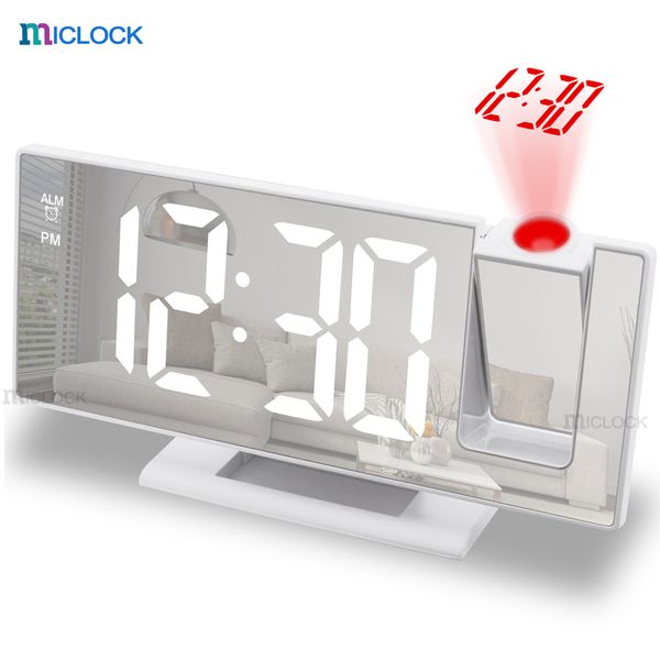 MICLOCK Sveglia a proiezione digitale Specchio LED più grande da 7,3 pollici con dimmer di temperatura per camera da letto 220311