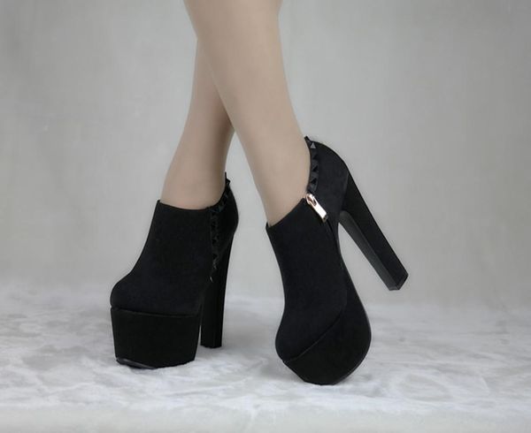 

boots autumn winter style hate sky high thick heel women's shoes club waterproof table ankle naked, Black