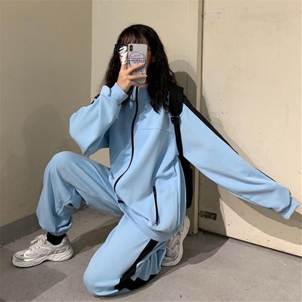 

women's jackets autumn all-match street loose sportswear casual student jacket trousers suit, female, Black;brown