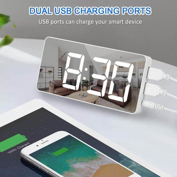

led alarm clock digital desk clock electronic with usb chargers temperature date display