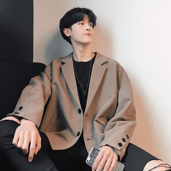 

men's suits & blazers wear tide koean casual suit coat for male 2021 spring loose simple long sleeve big size, White;black