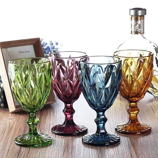 

wine glass party banquet color diamond goblet relief 300ml wedding glass cup restaurant l furniture supplies 4 piece set