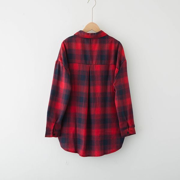 

autumn long red black plaid blouse coat 2021 fashion plus size loose batwing sleeve shirt women korean female clothes l0ne, Black;gray