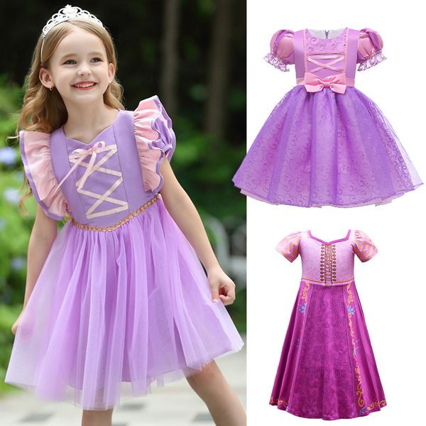 

2021 new tangled costume girls princess ribbons purple role play cartoon frock rapunzl vestido kids fancy halloween gown j3p7, Red;yellow