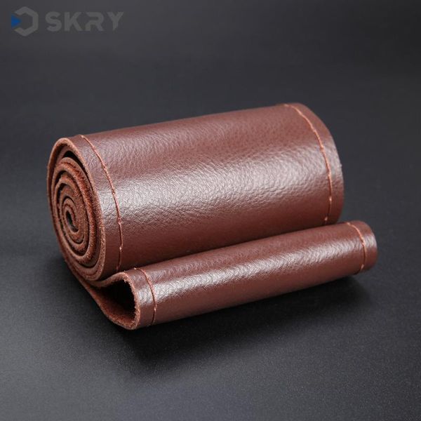 

steering wheel covers skry genuine leather cover breathable comfortable diy hand sewing auto steering-wheel braid case fit car suv