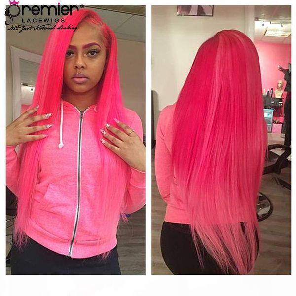

prmier wigs 8a full lace human wigs silky straight 100% brazilian virgin hair pink red purple green blue 10colors lace wigs, Black;brown