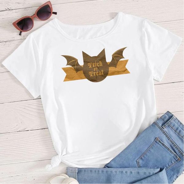 

women's t-shirt 2021 women t shirts happy halloween trick or treat print short sleeve fashion creativetee leisucre basic tshirt hipster, White