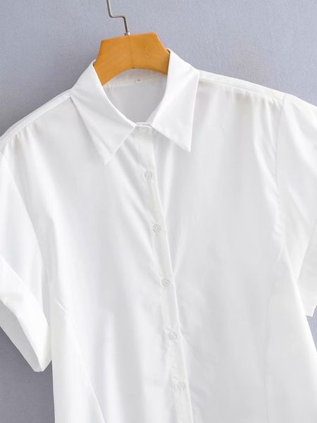 

new 2021 white wide shoulder shirts short sleeve women turn down collar blouses p78j