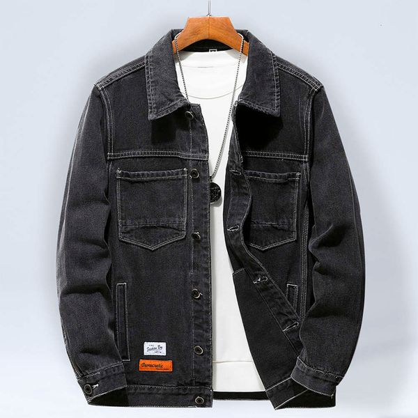 

black denim coat men's fashion brand loose and handsome work jacket youth trend autumn clothes, Black;brown
