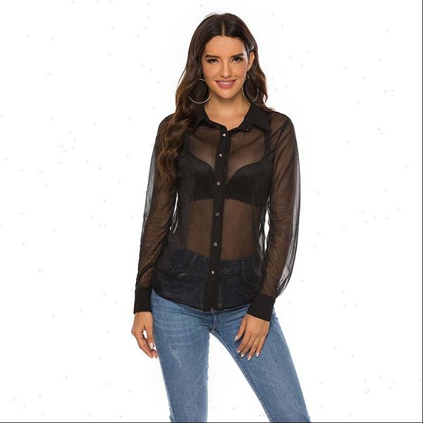 

black mesh shirt blouse women summer girls ladies night club wear see through shirts blouses button up shirt, White