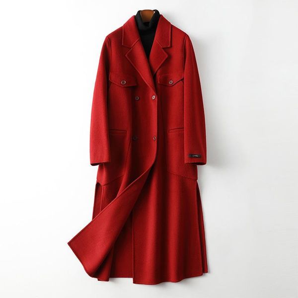 

women's wool & blends 2021 autumn and winter clothes long suit coat double-sided cashmere wear, Black