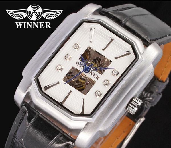 Top verkaufen WINNER Mode Herrenuhren Herren Automatikuhr Mechanische Uhr für Mann Ledergürtel WN36