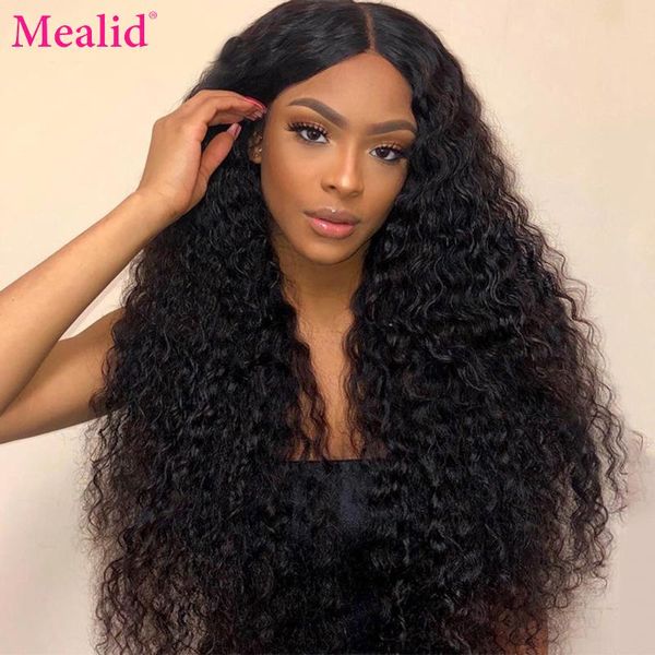 

lace wigs mealid water wave front human hair 150% density 13x1 frontal for women mongolian wig, Black;brown