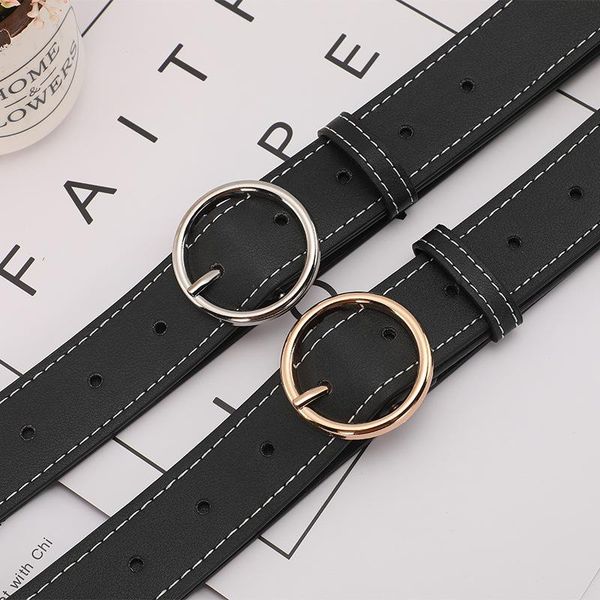 

belts round buckle belt women's wide ins style jeans fashionable korean simple all-match decorative student casual black, Black;brown