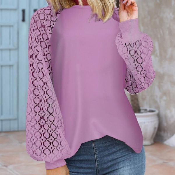 

women's hoodies & sweatshirts women elegant hollow out lace blouse shirt autumn long sleeve knit pullover vintage o neck solid streetw, Black