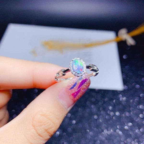 

cluster rings s925 sterling silver ring engagement natural opal accessories 5x7mm ladies luxury fashion jewelry noble personality, Golden;silver