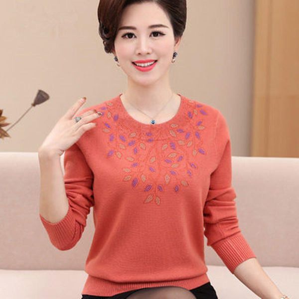 

women's sweaters diamond solid color fashion middle-aged women oversize autumn winter vintage long-sleeved mothers pullovers xf528, White;black