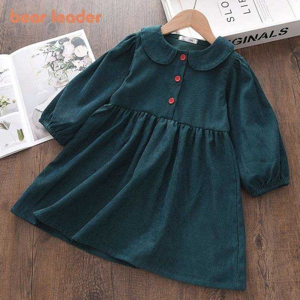 

bear leader baby girls clothes 2021 autumn round neck new solid color long sleeve casual kids party princess dresses costumes g1026, Red;yellow