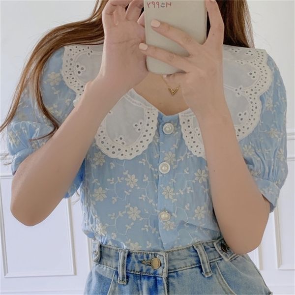 

women's blouses & shirts lace sweet girls casual florals printed chic arrival basic summer loose-fitting blusas nmjo, White