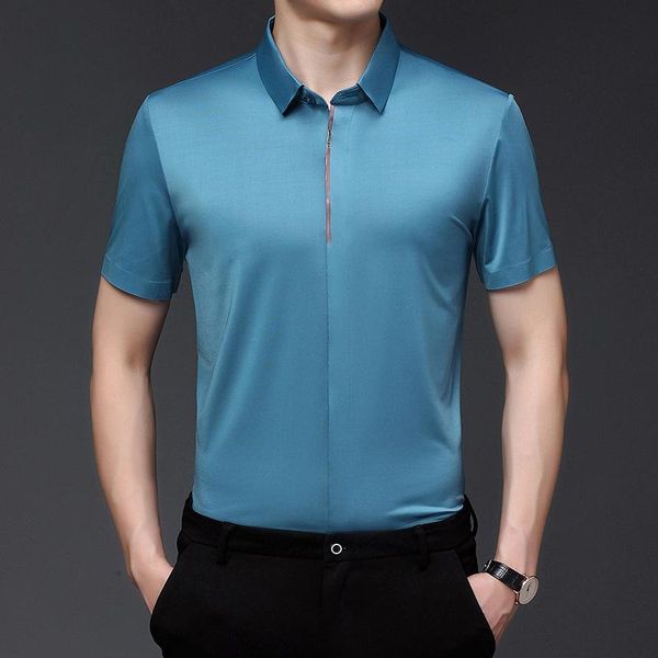 

men's casual shirts -4xl lyocell and modal soft men shirt short sleeve brand seamless mens summer comfortable business blue to, White;black