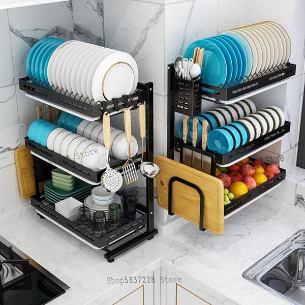 

kitchen storage & organization rack wall-mounted non-perforated stainless steel dish drain tableware box
