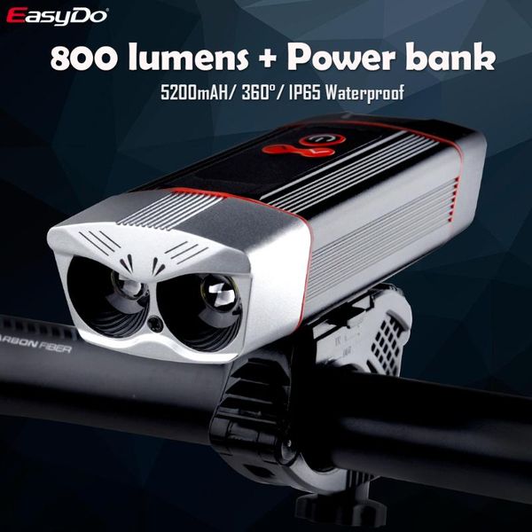 

easydo cycling bike light 5200mah chargeable large capacity battery ip65 waterproof power bank 360degree rotatable for bicycle