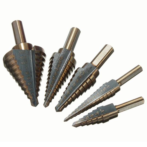 

professional drill bits 5 pcs hss cobalt multiple hole ladder bit set alu gold