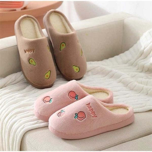 

winter women indoor slippers female warm plush home slipper anti-slip soft fashion fruit shoes flat furry ladies slides 211110, Black