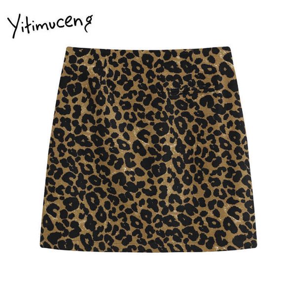 Yitimuceng vintage leopardo zíper saia mulheres plissadas cintura alta verão escritório coreano senhora fashion saias 210601