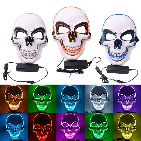 

halloween light up mask cosplay led scary death skull face mask el wire neon fluorescent festival party mask decoration dda435