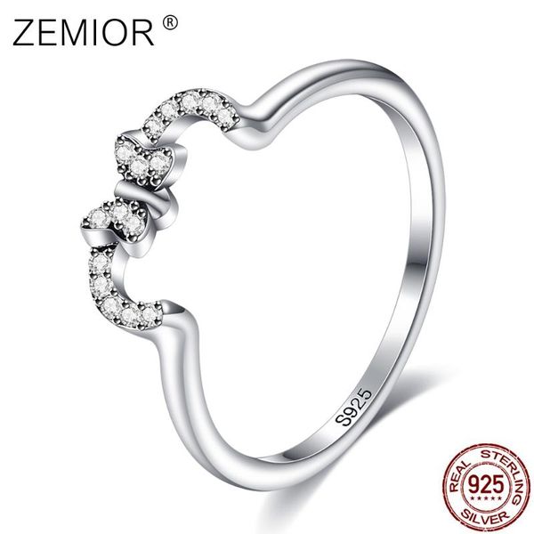 

cluster rings zemior elegant ring for women s925 sterling silver cubic zirconia setting bowknot warp forever real love fine jewelry, Golden;silver