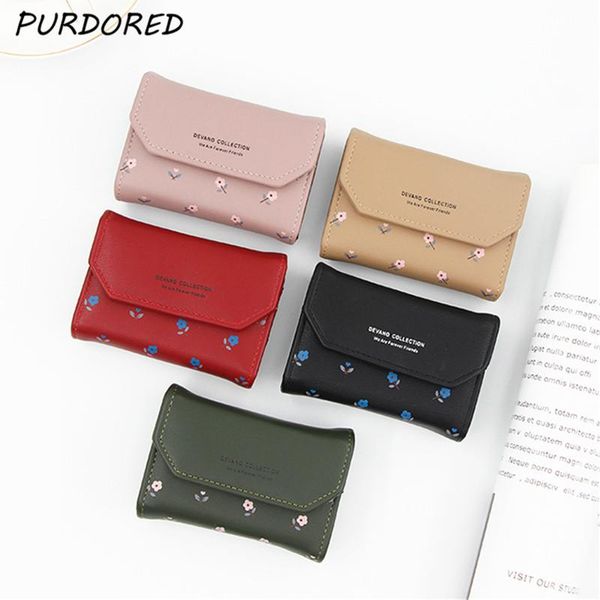 

card holders purdored 1 pc women floral holder pu small female minimalist wallet zipper coin purse cute id, Brown;gray