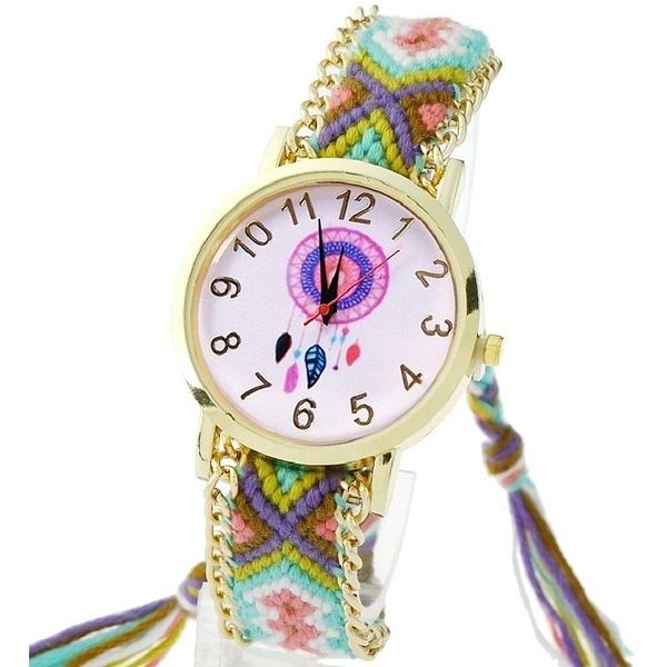 

wristwatches gnova platinum watch women pink dreamcatcher wristwatch ethnic bracelet vintage fabric lace quartz clock para femme a009, Slivery;brown