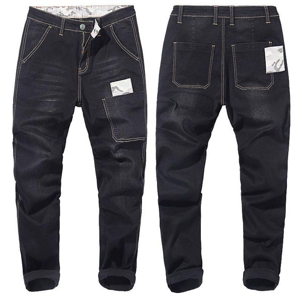 

men's jeans men pants large size 44 46 48 trousers high strech elastic waist denim straight 6xl 7xl 8xl 9xl, Blue