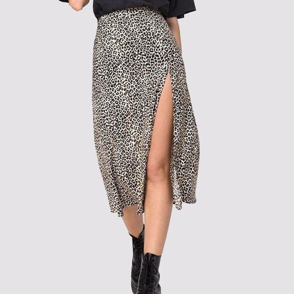 

skirts 2021 leopard wrap skirt print chiffon split casual fashion long for women spring summer clothes zipper elegant, Black