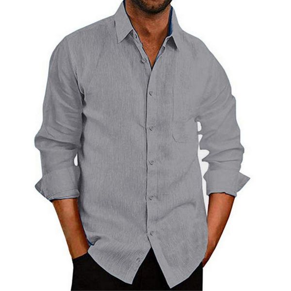 

men's casual shirts men 2021 solid color long sleeve turn down collar button grey for men#camisas para hombre, White;black