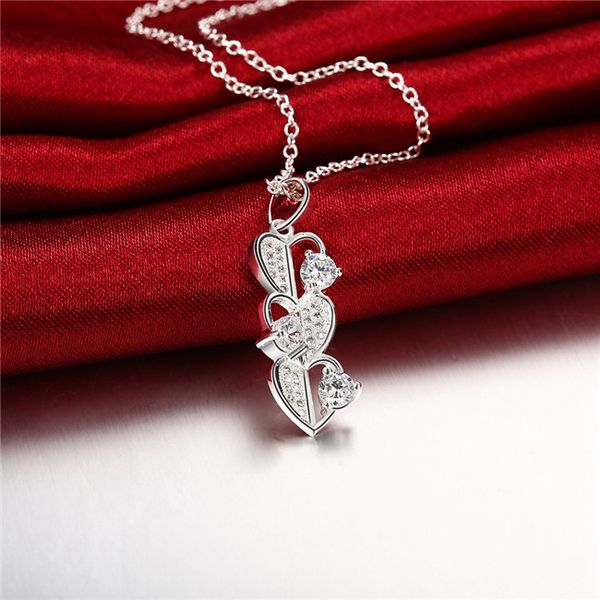 

heart to heart sterling silver plated necklace dmsn740 size p:3.0x1.1cm; fashion 925 silver plate necklaces jewelry chain