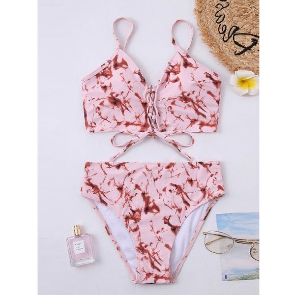 

one-piece suits women bikini swimsuit 2021 bandage floral print breast pad swimwear split bathing suit maillot de bain femme