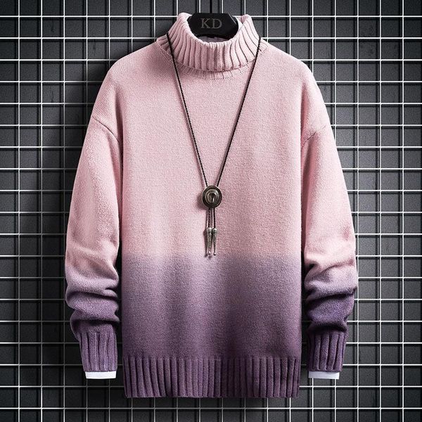 

men's sweaters baldauren winter youth men's harajuku sweater pullover pure color wild gradient turtleneck fashion knitwear, White;black